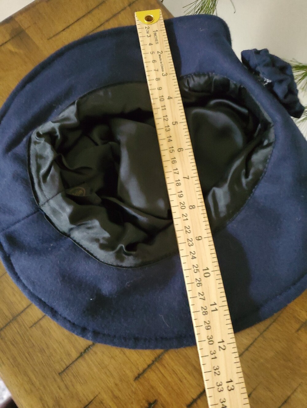 Vintage Arlin Navy Blue Wool Felt Cloche Bucket Hat 3D Flower - Picture 11 of 14